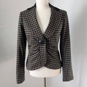 Etcetera Houndstooth Blazer Size 2 Work Career Jacket Ruched Waist Tweed Knit